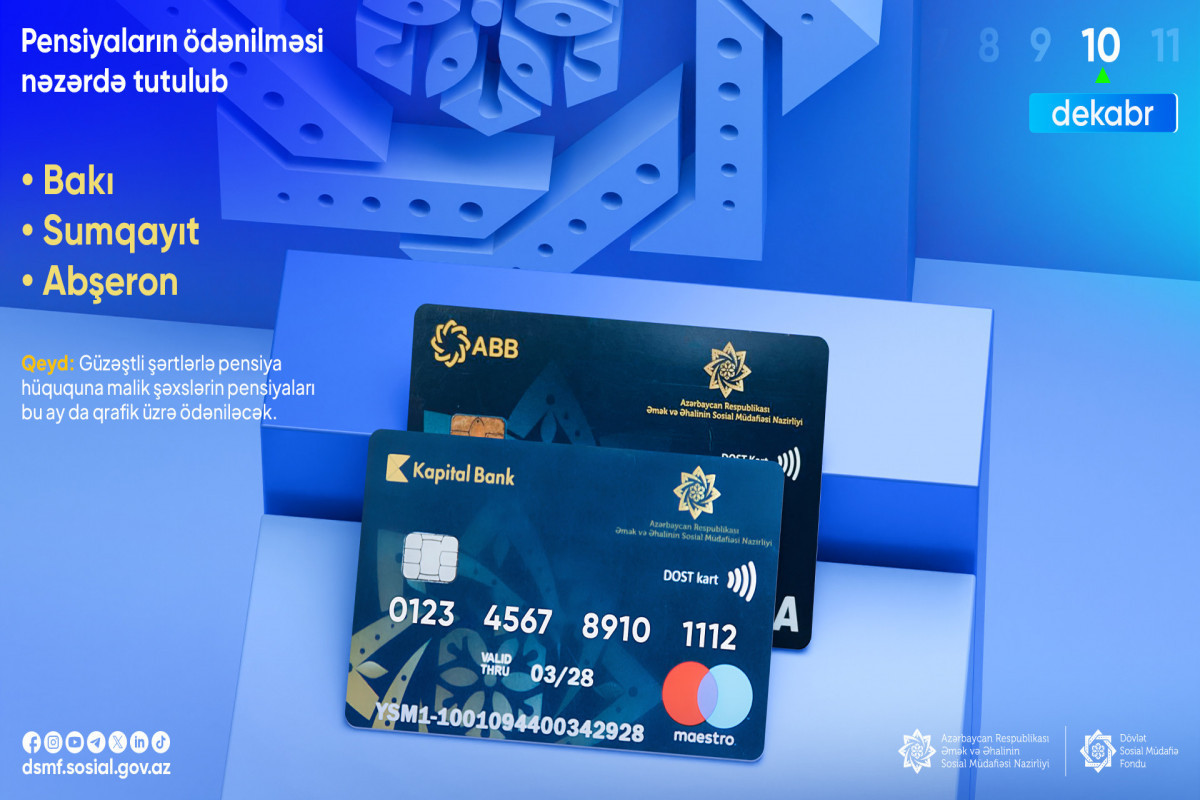 10 декабря будут выплачены пенсии  по Баку, Сумгайыту и Абшеронскому району