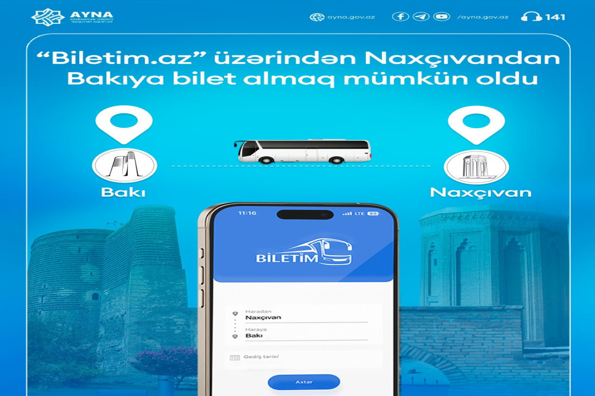 Онлайн-билеты на автобусные рейсы Нахчыван–Баку теперь доступны на портале Biletim.az