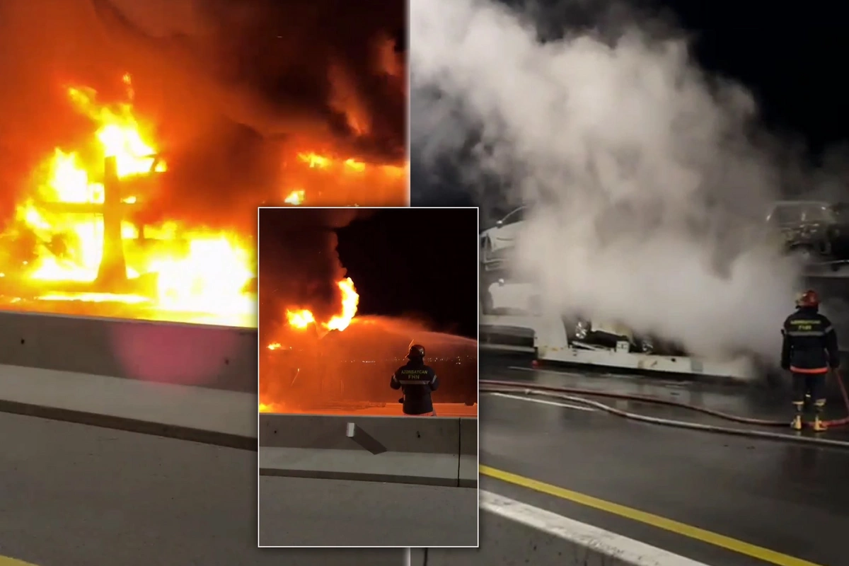 Перевозимые в Казахстан автомобили сгорели на трассе Баку-Губа-Россия