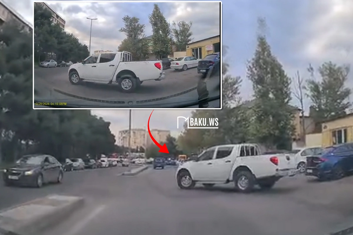 Пикап без номеров устроил опасный маневр на дорогах Баку
