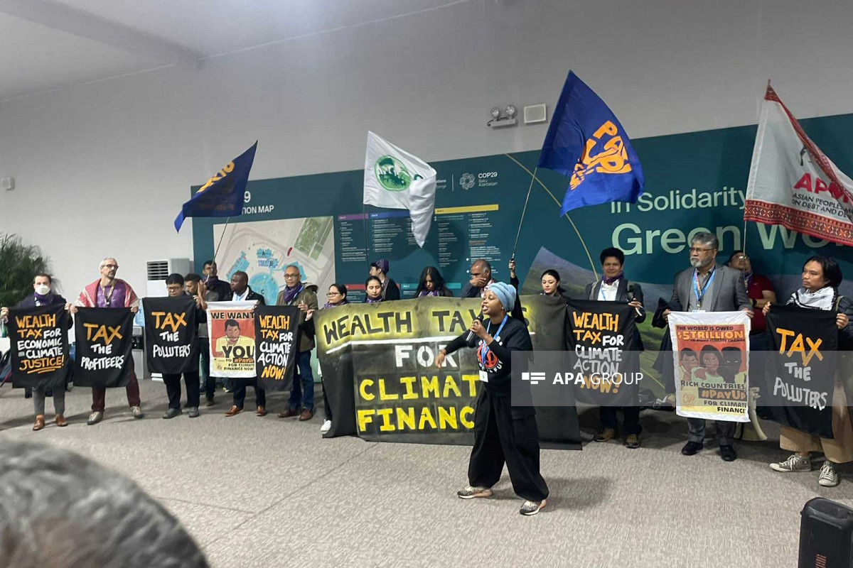 Представители иностранных НПО провели акцию на COP29 с требованием увеличить средства на борьбу с изменением климата - ФОТО