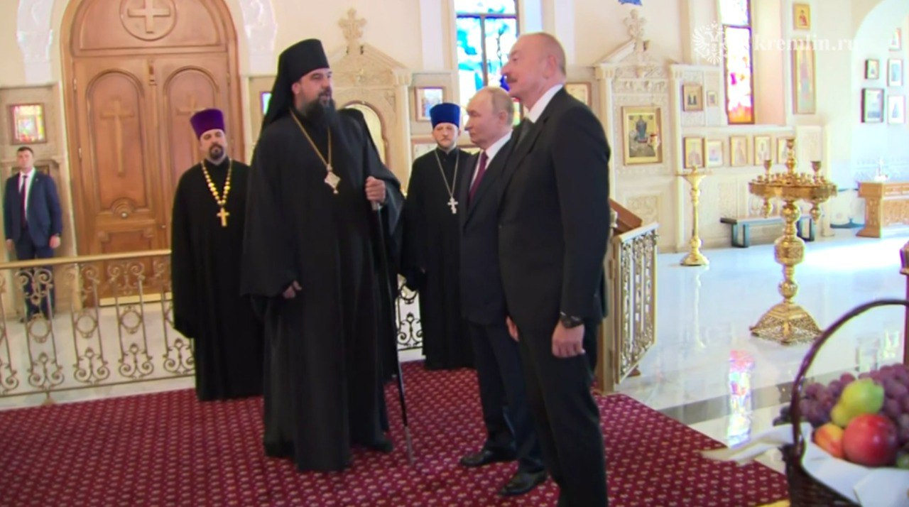 Президенты Азербайджана и России посетили Кафедральный собор святых жён-мироносиц - ВИДЕО