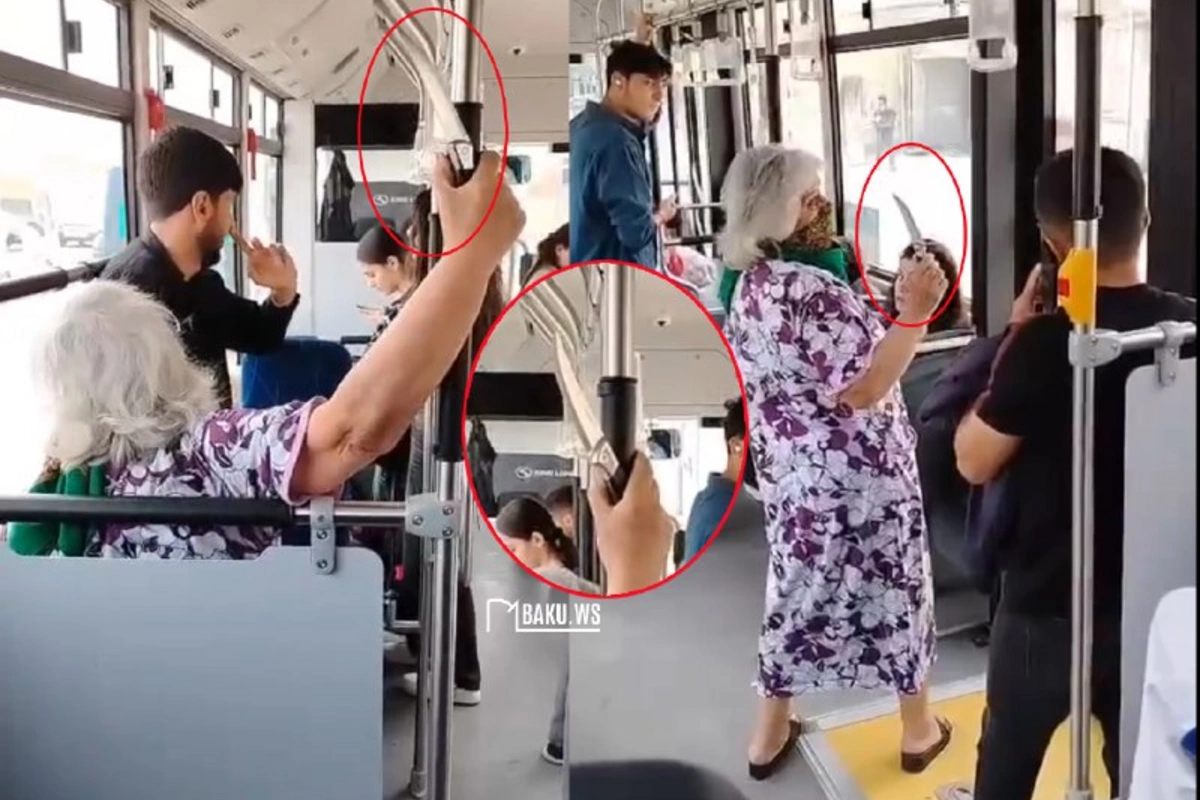 В Баку пожилая женщина с ножом устроила переполох в автобусе